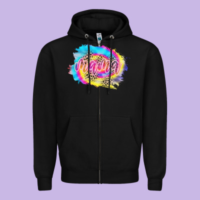 Mama Tie Dye Leopard Zipper Hoodie Designed By Cowcowdesign