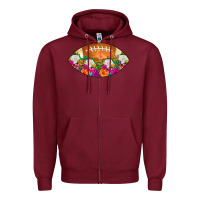 Burgundy American Football Floral Zipper Hoodie - CowCowDesign
