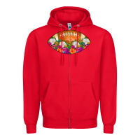 Red American Football Floral Zipper Hoodie - CowCowDesign