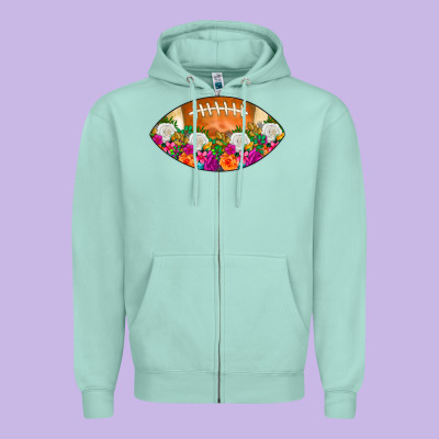 American Football Floral Zipper Hoodie Designed By Cowcowdesign