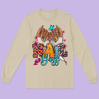 Afro Woman Nail Boss Long Sleeve Tee Designed By Ranaportraitstore