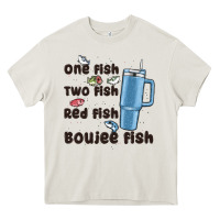 Cream one fish two fish red fish boujee fish Heavy Core Tee - MaliasSmallBusiness