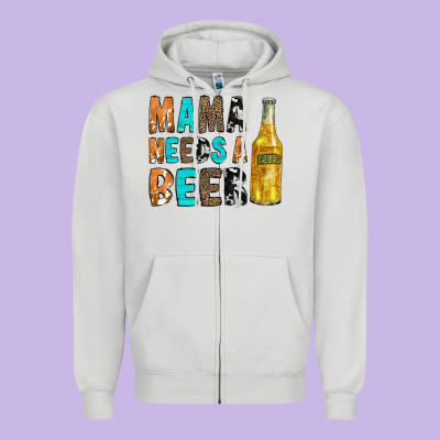 Mama Needs A Beer Zipper Hoodie Designed By Cowcowdesign