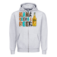 Heather Grey Mama Needs a Beer Zipper Hoodie - CowCowDesign