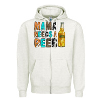 Oatmeal Heather Mama Needs a Beer Zipper Hoodie - CowCowDesign