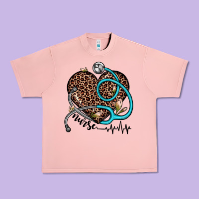 Nurse Leopard Heart Urban Heavy Tee Designed By Jahusdesignshop