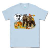Dusty Blue Hello Fall Brown Bear Classic Tee - LillyAllenDesigns