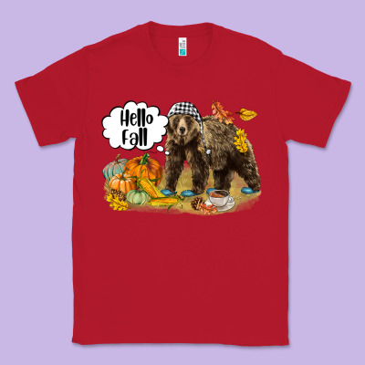 Hello Fall Brown Bear Classic Tee Designed By Lillyallendesigns