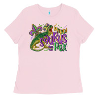 Bubblegum Pink mardi saurus rex mardi gras Ladies Tee - MaliasSmallBusiness