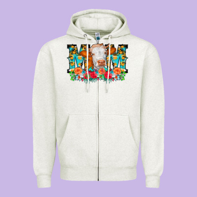 Mom Cow Flowers Zipper Hoodie Designed By Cowcowdesign
