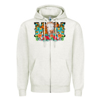Oatmeal Heather Mom Cow Flowers Zipper Hoodie - CowCowDesign