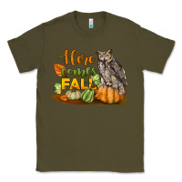 Army Green Here Comes Fall Owl Classic Tee - LillyAllenDesigns