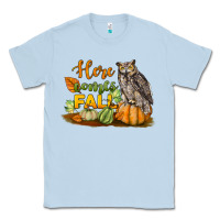 Dusty Blue Here Comes Fall Owl Classic Tee - LillyAllenDesigns
