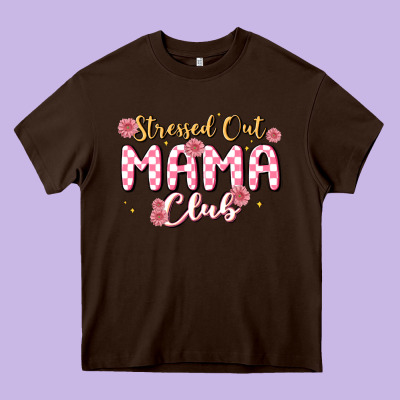Stressed Out Mama Club Heavy Core Tee Designed By Maliassmallbusiness