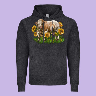 Simmental Bull With Sunflowers Vintage Hoodie Designed By Lillyallendesigns