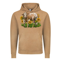 Vintage Camel simmental bull with sunflowers Vintage Hoodie - LillyAllenDesigns