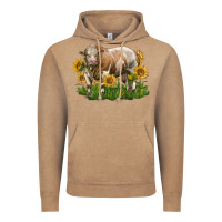 Vintage Coffee simmental bull with sunflowers Vintage Hoodie - LillyAllenDesigns