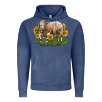 Vintage Denim simmental bull with sunflowers Vintage Hoodie - LillyAllenDesigns