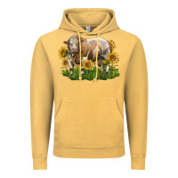 Vintage Mustard simmental bull with sunflowers Vintage Hoodie - LillyAllenDesigns