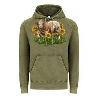 Vintage Olive simmental bull with sunflowers Vintage Hoodie - LillyAllenDesigns