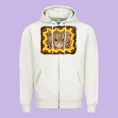 Baby Cow Leopard Sunflowers Zipper Hoodie Designed By Cowcowdesign