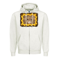 Oatmeal Heather Baby Cow Leopard Sunflowers Zipper Hoodie - CowCowDesign