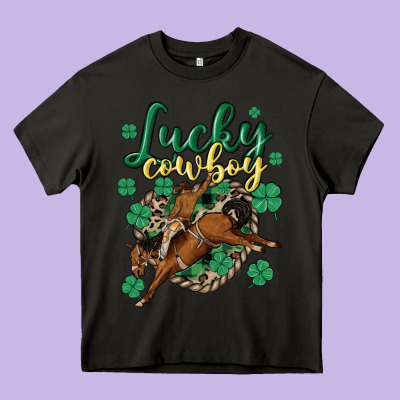 Lucky Cowboy Heavy Core Tee Designed By Maliassmallbusiness