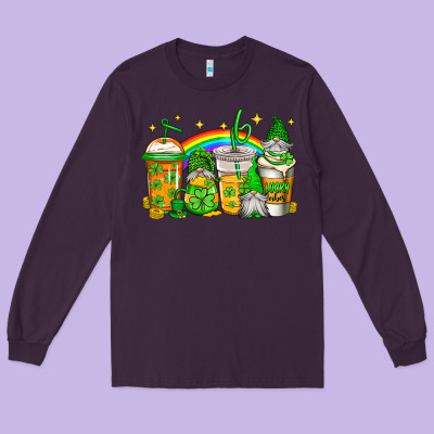 St Patricks Day Gnomes Coffee Cups Long Sleeve Tee Designed By Jasminsmagicworld