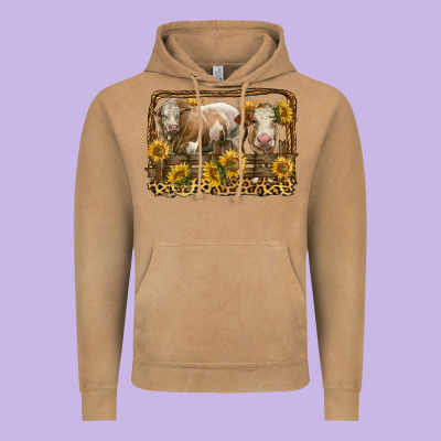 Simmental Bull And Heifer With Sunflowers Vintage Hoodie Designed By Lillyallendesigns