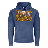 Vintage Denim simmental bull and heifer with sunflowers Vintage Hoodie - LillyAllenDesigns