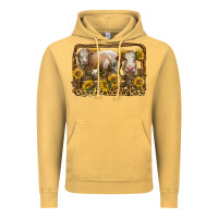 Vintage Mustard simmental bull and heifer with sunflowers Vintage Hoodie - LillyAllenDesigns