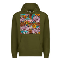 Army Green Western Landrace Pig With Sunflowers Seamless Premium Hoodie - FaDigitalArtStudio