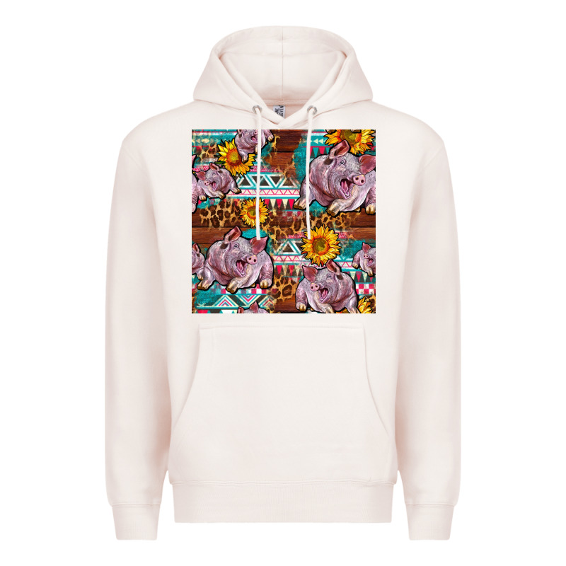Western Landrace Pig With Sunflowers Seamless Premium Hoodie by FaDigitalArtStudio | Teevron