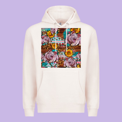 Western Landrace Pig With Sunflowers Seamless Premium Hoodie Designed By Fadigitalartstudio