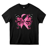 Black breast cancer ribbon  butterfly Heavy Core Tee - MaliasSmallBusiness