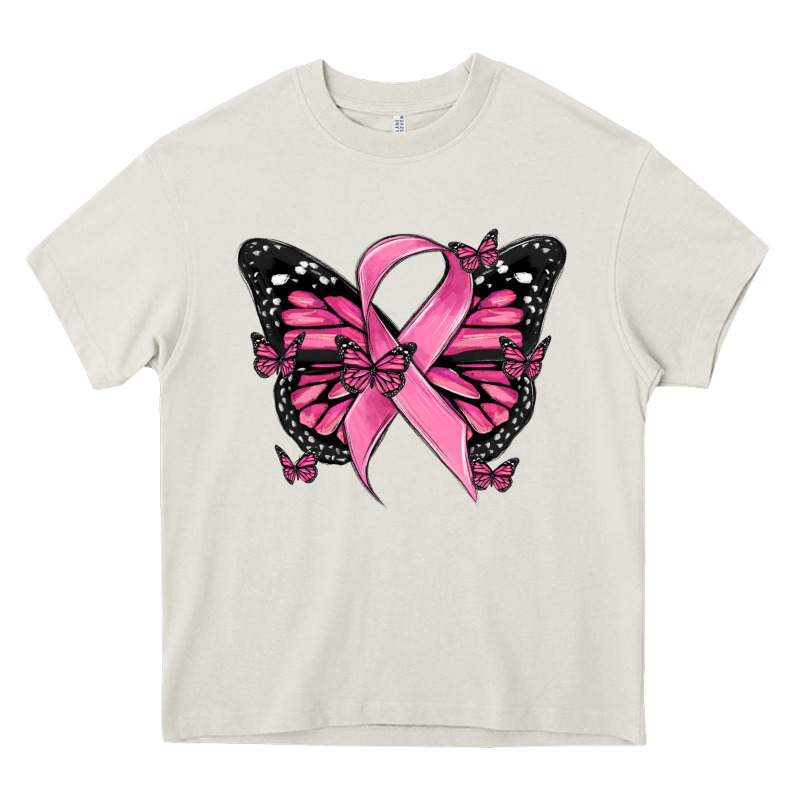 Breast Cancer Ribbon  Butterfly Heavy Core Tee by MaliasSmallBusiness | Teevron