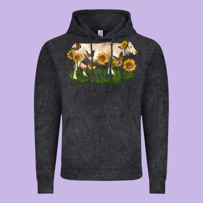 Charolais Cow With Sunflower Vintage Hoodie Designed By Lillyallendesigns
