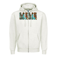 Oatmeal Heather Mama Turquoise Tooled Zipper Hoodie - CowCowDesign