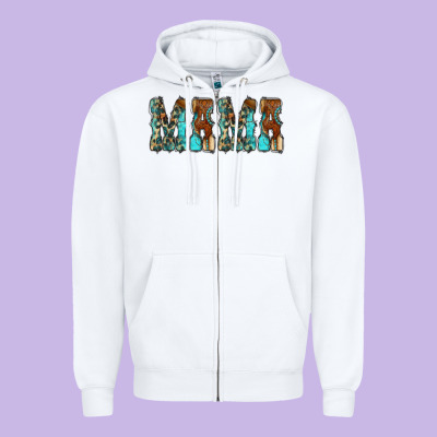 Mama Turquoise Tooled Zipper Hoodie Designed By Cowcowdesign