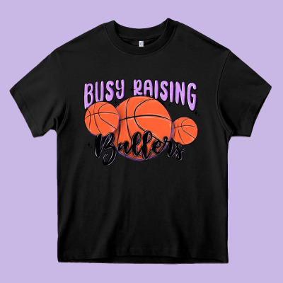 Busy Raising Ballers Heavy Core Tee Designed By Maliassmallbusiness