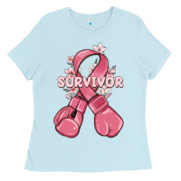 Baby Blue survivor breast cancer with boxing gloves Ladies Tee - MaliasSmallBusiness