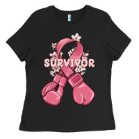 Survivor Breast Cancer With Boxing Gloves Ladies Tee | Teevron