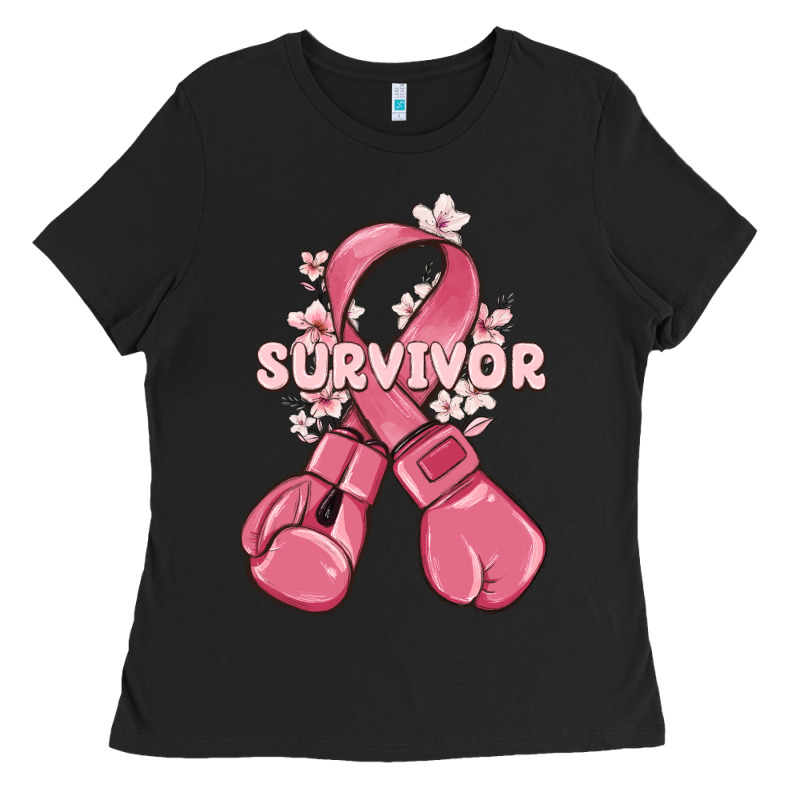 Survivor Breast Cancer With Boxing Gloves Ladies Tee by MaliasSmallBusiness | Teevron