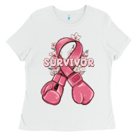 White survivor breast cancer with boxing gloves Ladies Tee - MaliasSmallBusiness