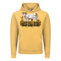 Vintage Mustard charolais calf with sunflowers Vintage Hoodie - LillyAllenDesigns
