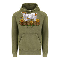 Vintage Olive charolais calf with sunflowers Vintage Hoodie - LillyAllenDesigns