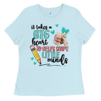 Baby Blue it takes a big hearts to helps shape little minds Ladies Tee - MaliasSmallBusiness