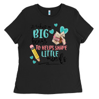 Black it takes a big hearts to helps shape little minds Ladies Tee - MaliasSmallBusiness