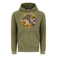 Vintage Olive arabian horse with sunflowers Vintage Hoodie - LillyAllenDesigns