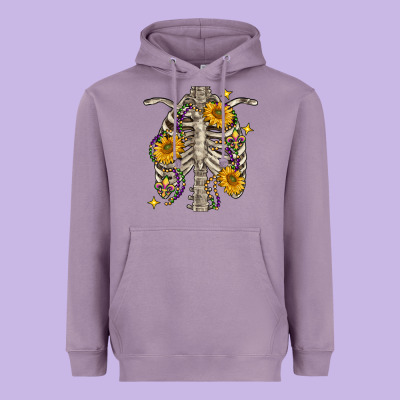 Mardi Gras Chest Sunflowers Skeleton Heavyweight Hoodie Designed By Fadigitalartstudio